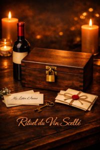 Un rituel intime et élégant : les mariés déposent une bouteille de vin et des lettres d’amour dans un coffret qu’ils scellent ensemble. Ils l’ouvriront lors d’un moment choisi — un anniversaire, une étape importante — pour revivre l’émotion de leur engagement. Une belle manière de célébrer le temps qui passe et l’amour qui grandit.